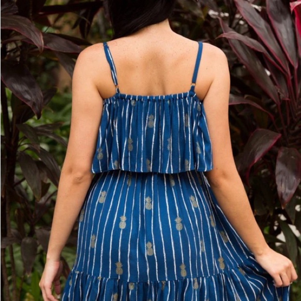 Blue Striped Romper with Pineapple Print